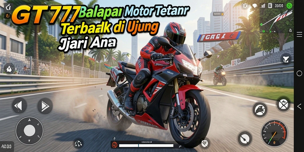 Screenshot gameplay GT777 menampilkan aksi balapan motor yang seru dan penuh adrenalin.