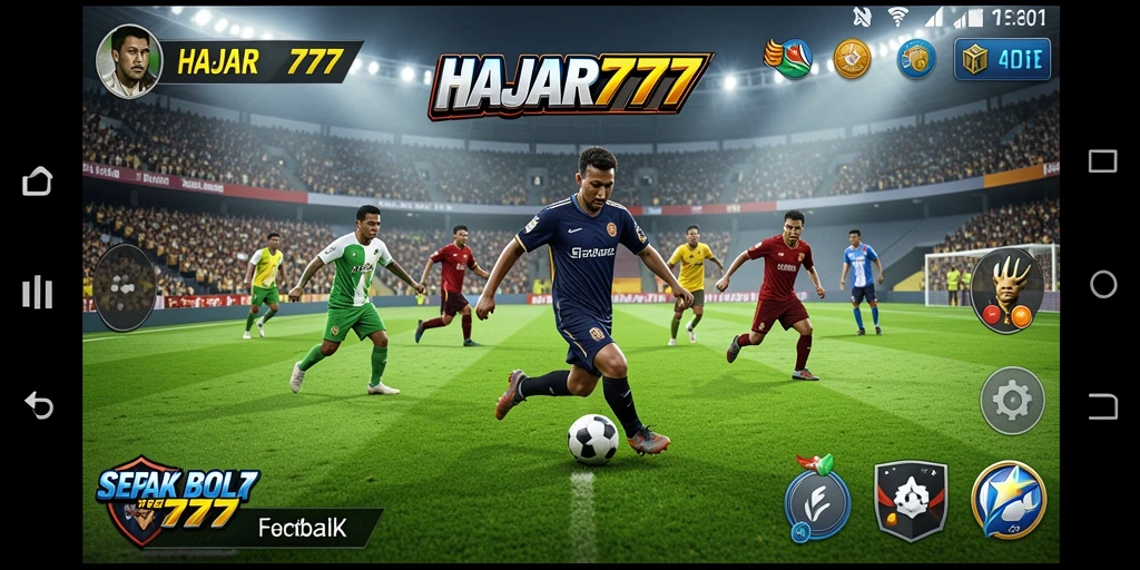 Tampilan gameplay seru saat bertanding di lapangan hijau.
