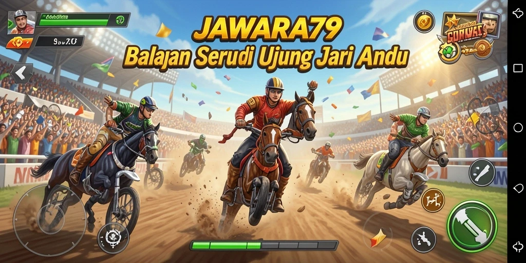 Screenshot utama <strong>JAWARA79</strong> menampilkan aksi balapan yang dinamis dan grafis memukau.