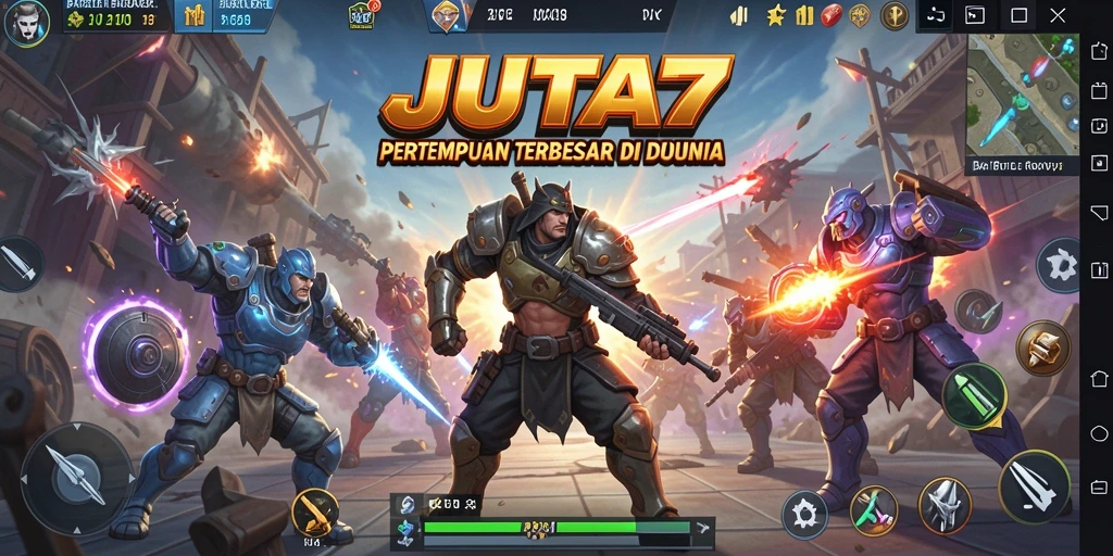Screenshot gameplay JUTA7 menunjukkan pertempuran seru dalam Battle Royale.