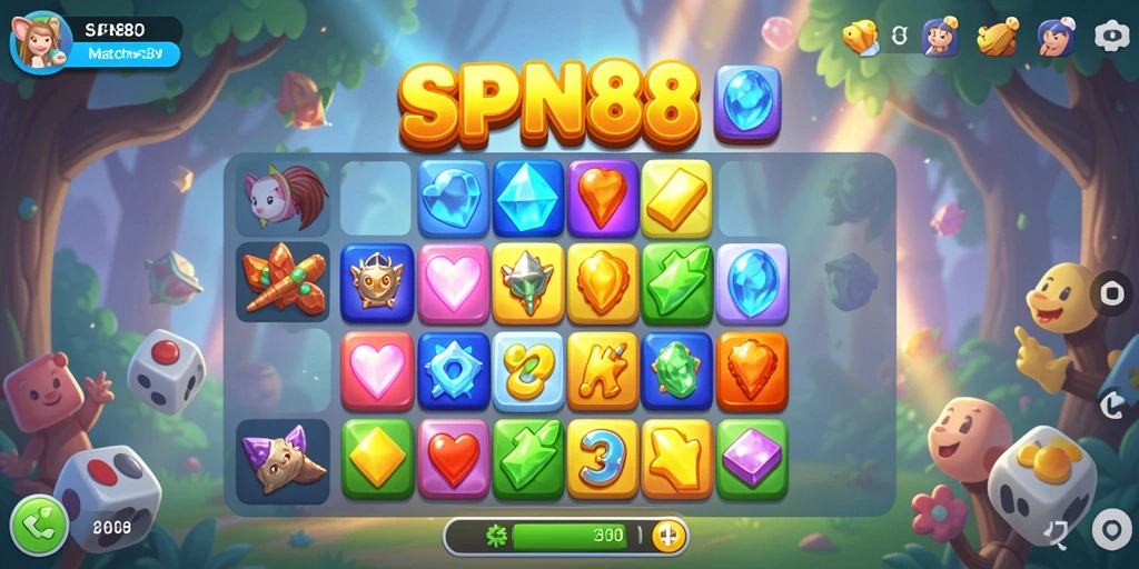 Menampilkan gameplay seru SPN88 dalam Match-3.