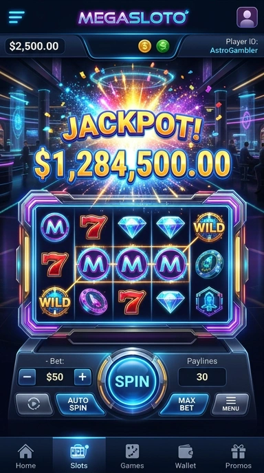 Screenshot aplikasi megasloto menampilkan antarmuka yang intuitif.
